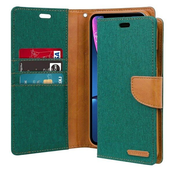 Goospery Canvas Green Apple iPhone XR Wallet Case Cover Goospery Canvas Green Apple iPhone XR Wallet Case Cover